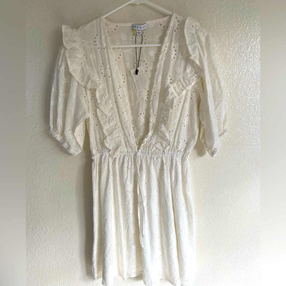 White cottage core dress .